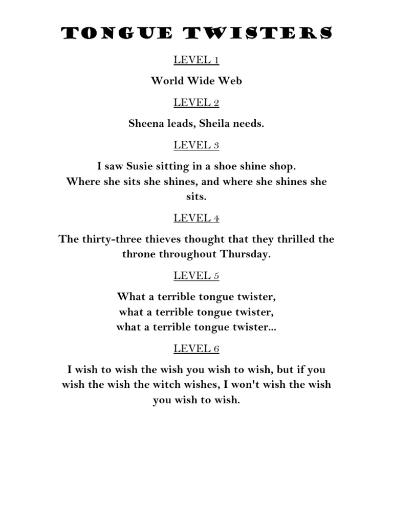Tongue Twisters PDF