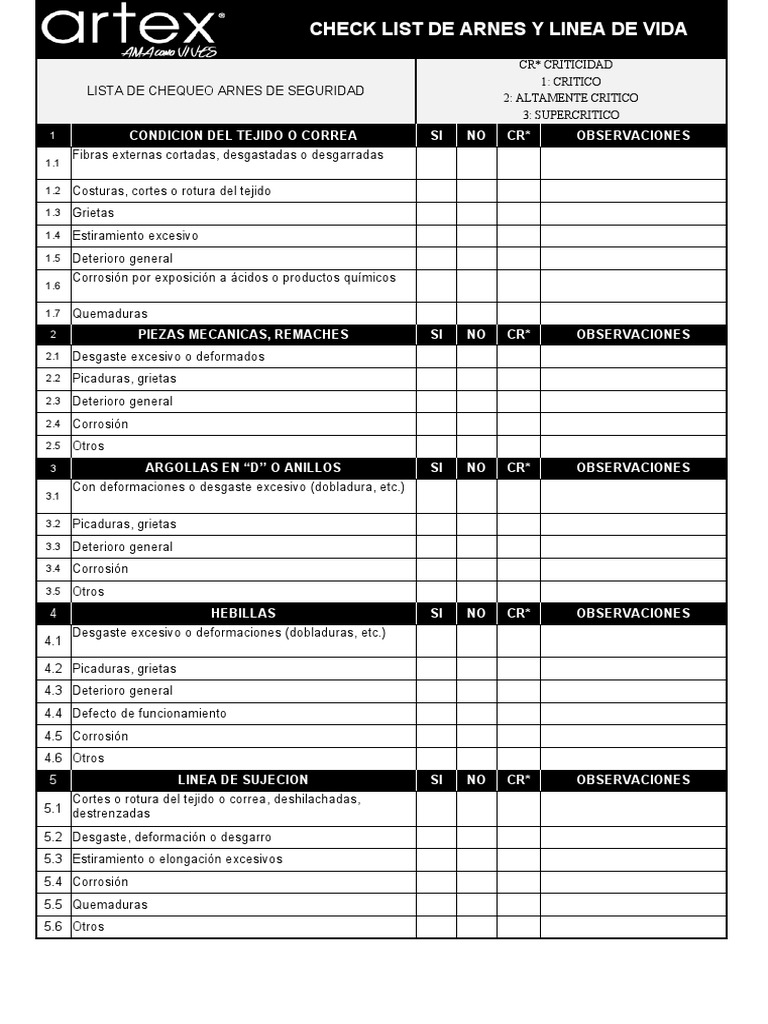 CHECK LIST Arnes - Linea de Vida | PDF | Corrosión | Metalurgia