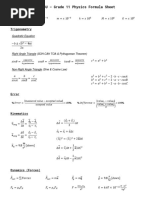 Gr11 Physics Formula Sheet