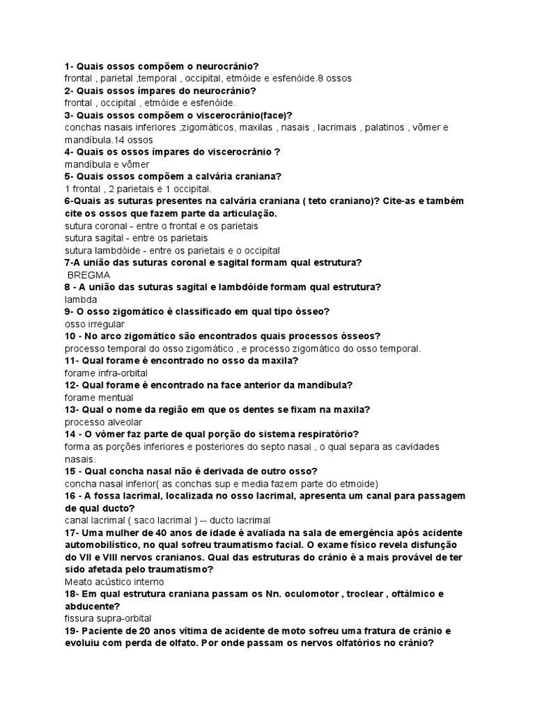 Ossos Do Neurocranio E Viscerocranio Pdf Crânio Cabeça E Pescoço