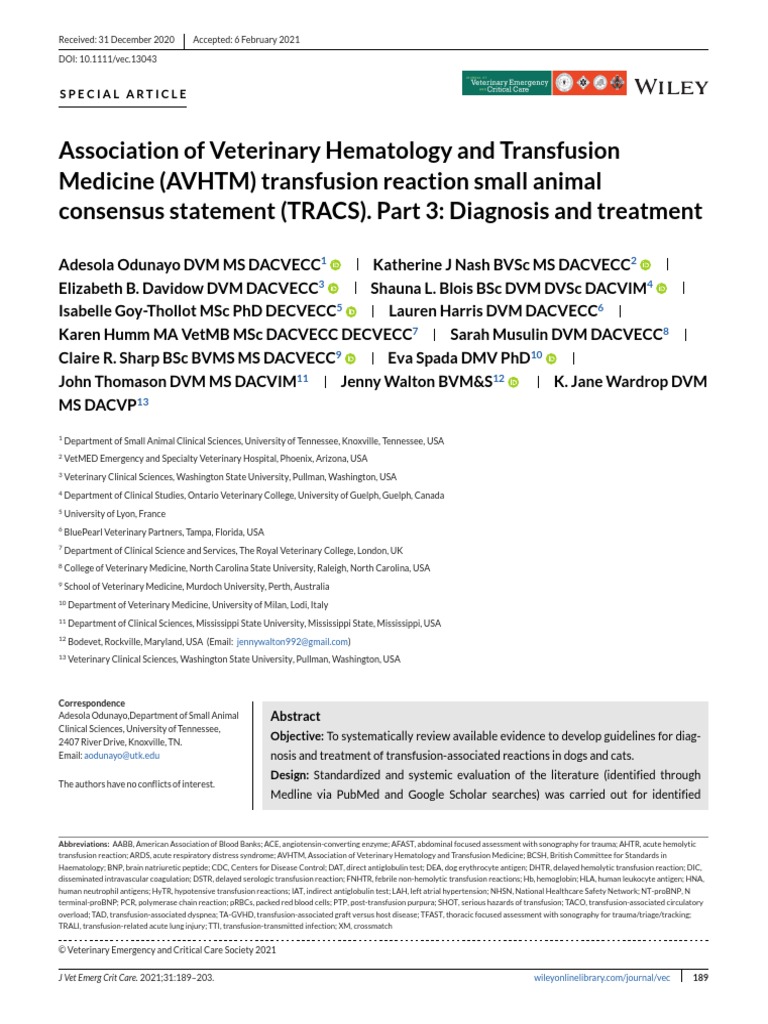 Association of Veterinary Hematology and Transfusion Medicine (AVHTM ...