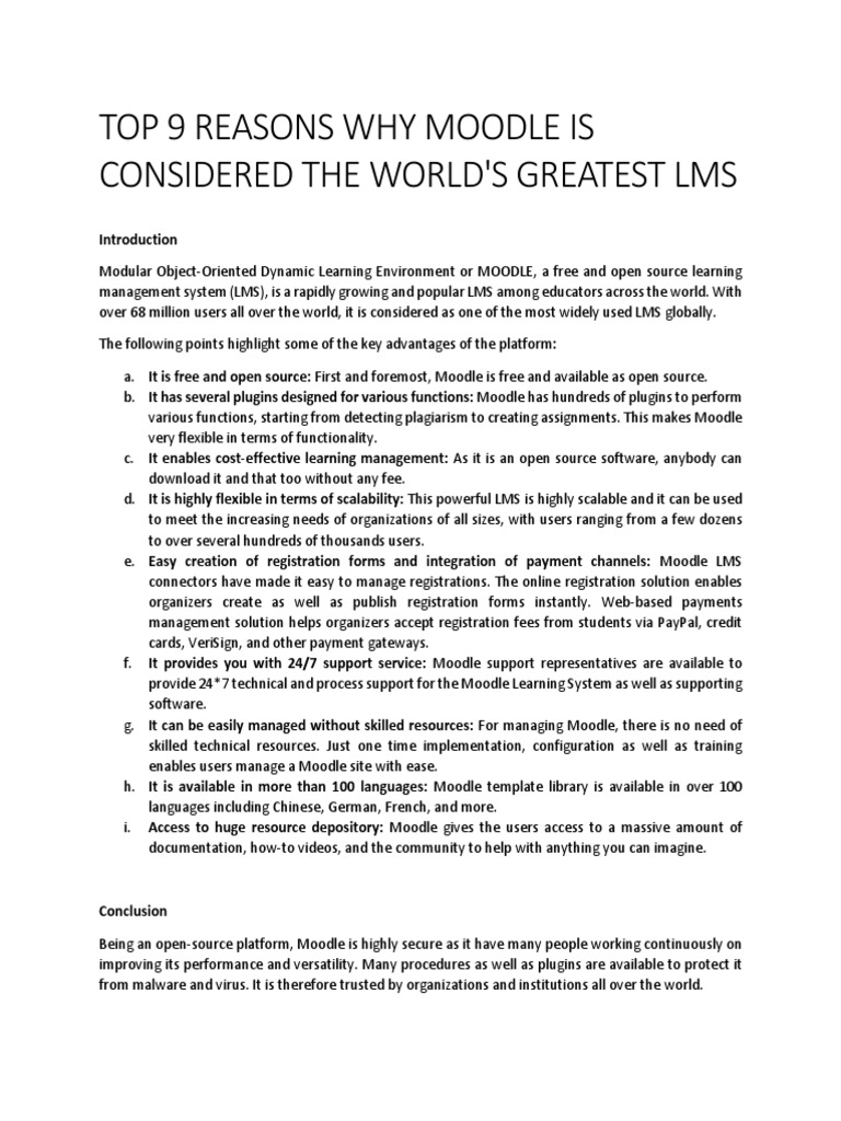 Moodle Pros and Cons PDF Moodle Usability