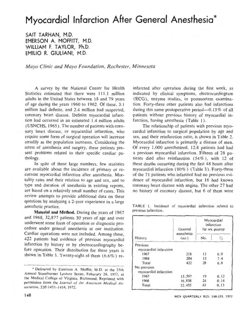 Myocardial Infarction After General Anesthesia PDF Heart Coronary