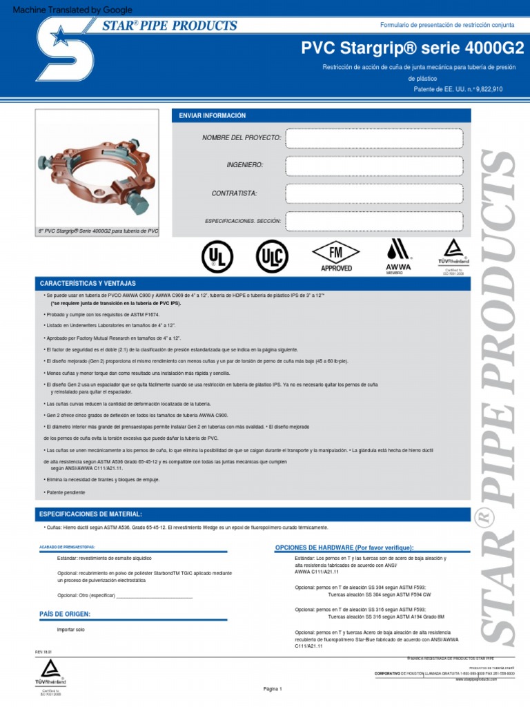 STARGRIP G2 - StarGrip Serie 4000G2 | PDF | Tubería (transporte de ...