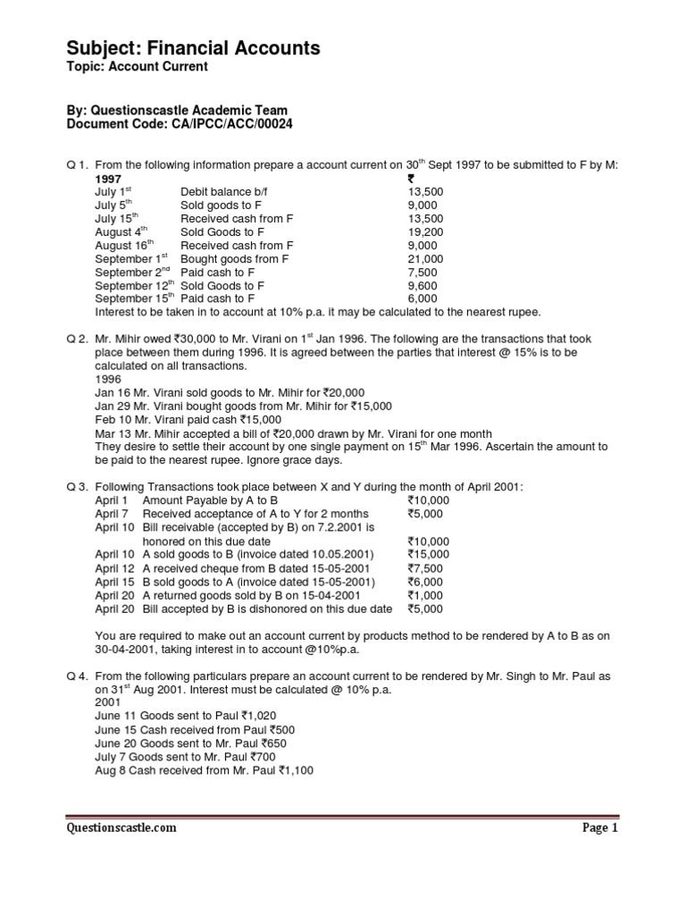 Current Account Questions and Examples | PDF | Invoice | Debits And Credits