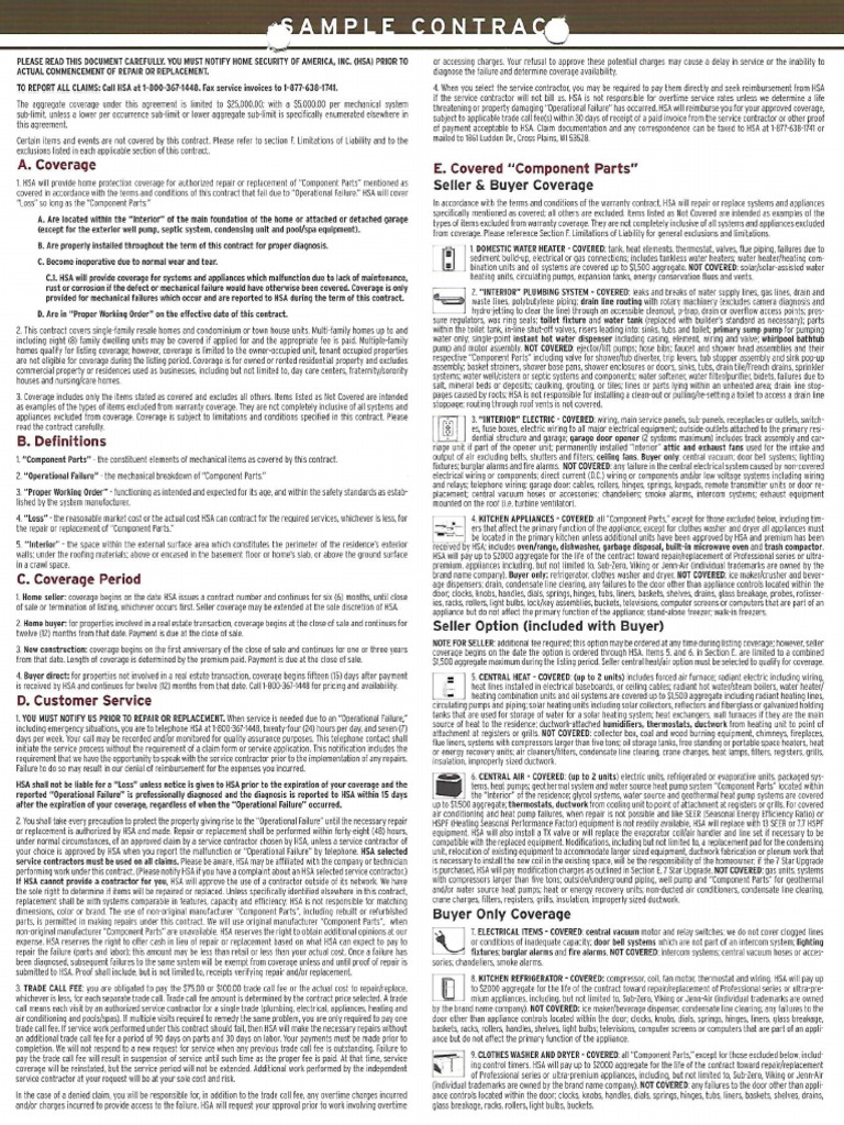 HSA Warranty Coverage PDF