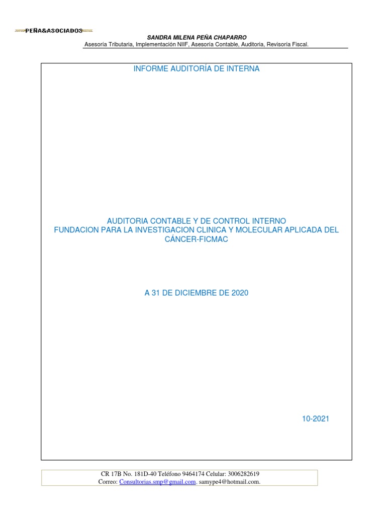 Informe Auditoria de Control Interno Ficmac 2020 | PDF | Auditoría ...