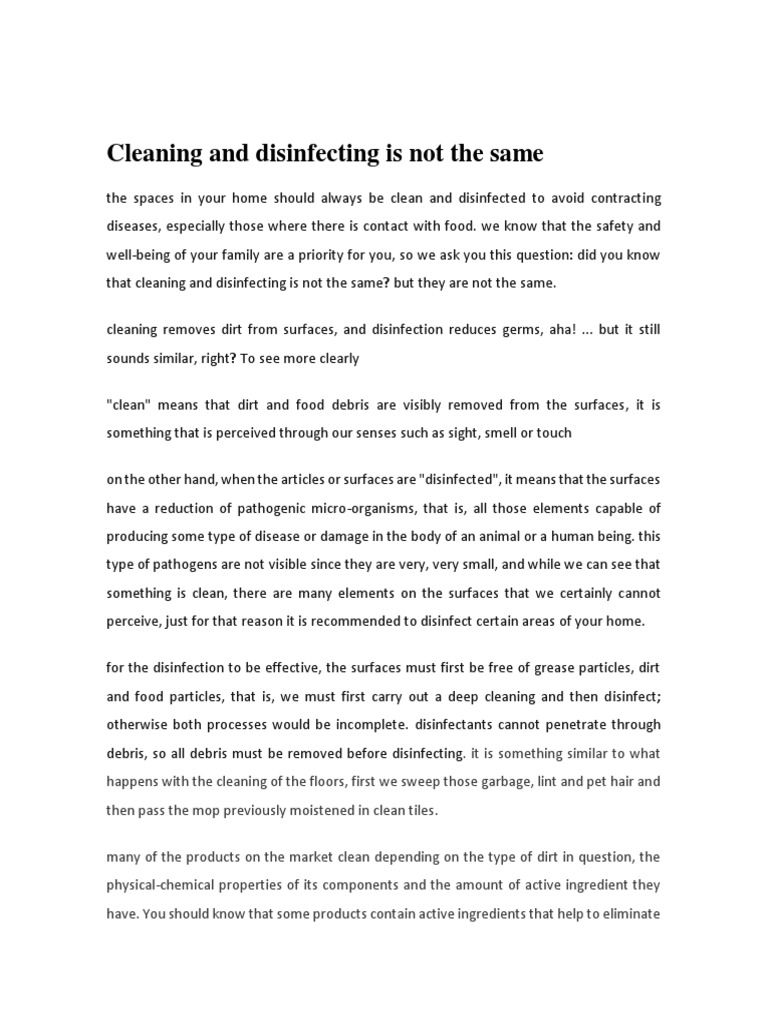 Cleaning and Disinfecting Is Not The Same PDF Disinfectant Pathogen