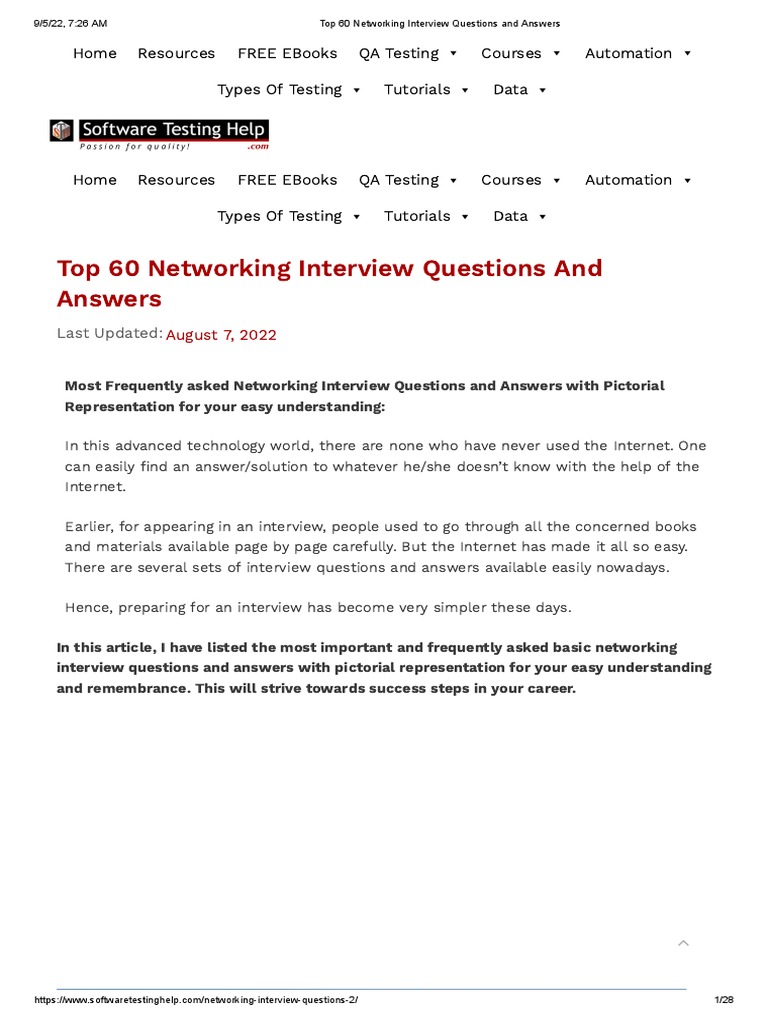 Top 60 Networking Interview Questions and Answers Download Free PDF
