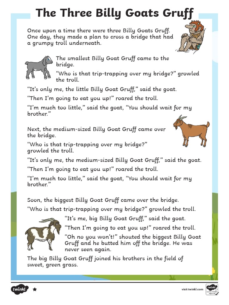 The Three Billy Goats Gruff Differentiated Reading Comprehension Activity | PDF | Mystery, Thriller & Crime Fiction for Free Billy Goats Gruff Printables