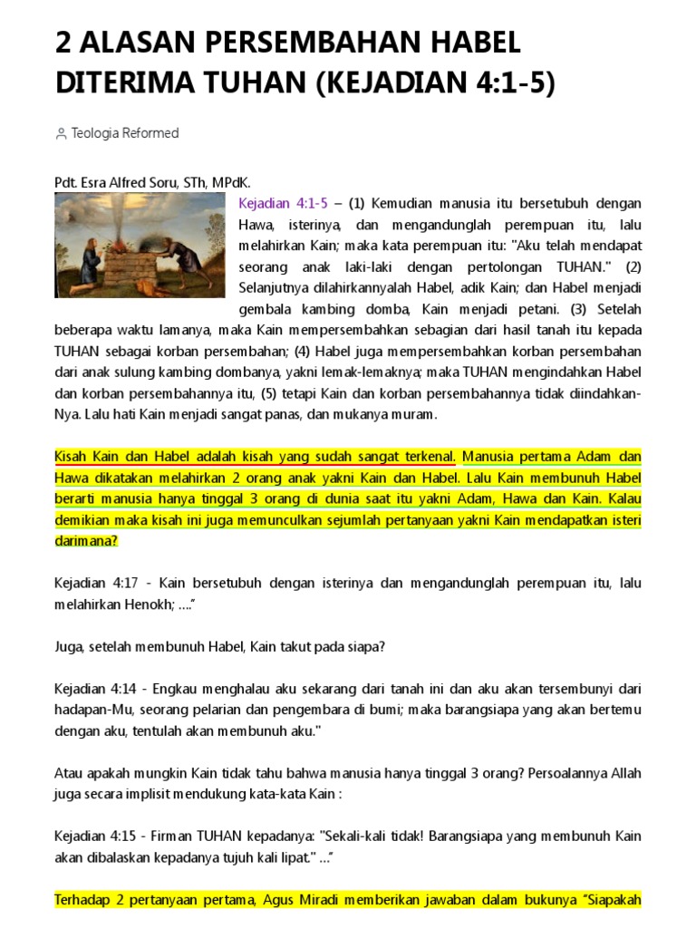 Persembahan Kain dan Habel: Analisis Teologis | PDF