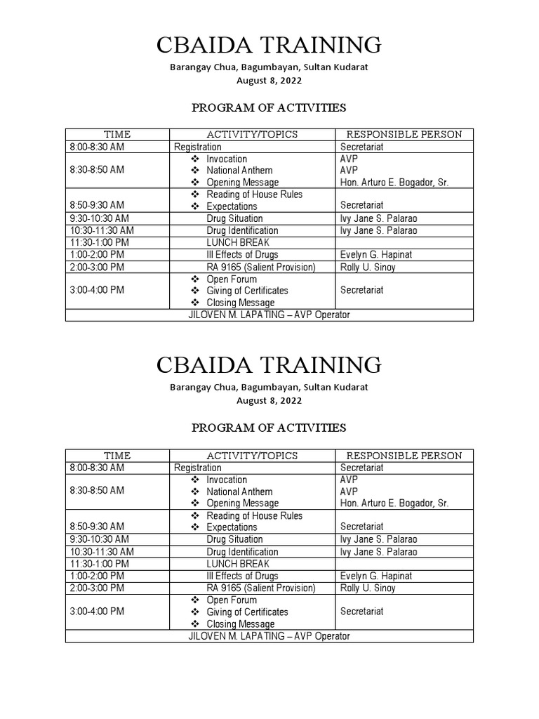 CBAIDA Training Program Overview | PDF