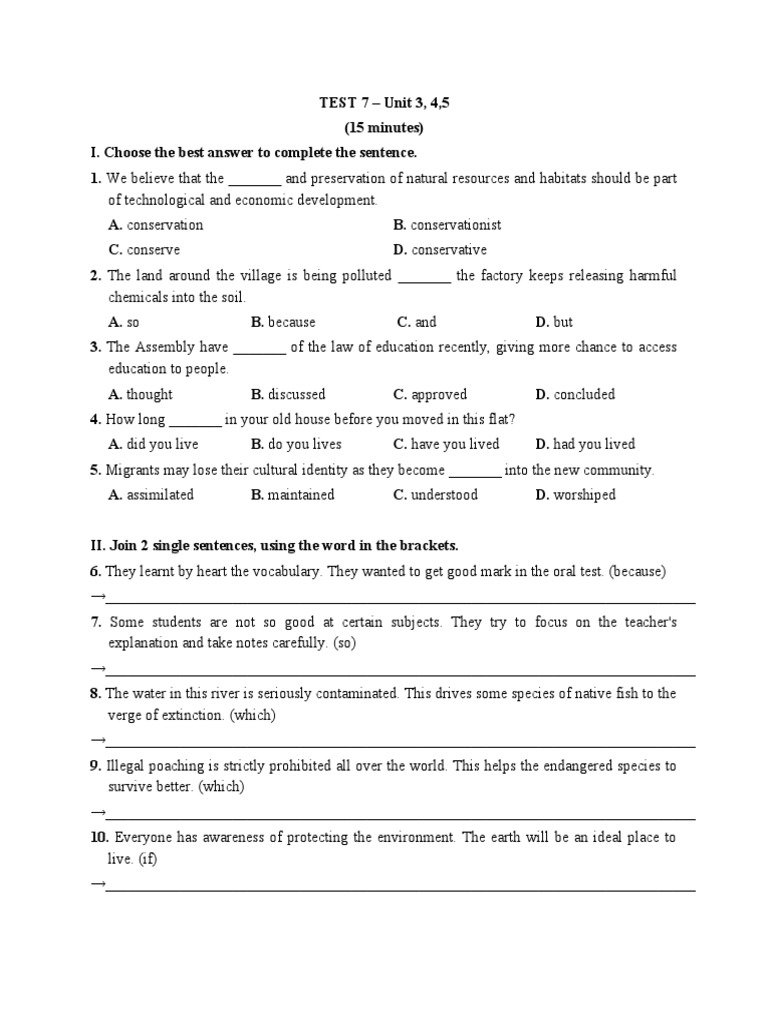 Test on English Grammar and Vocabulary | PDF