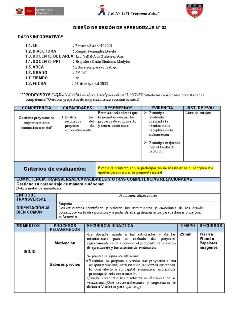 Sesion de Aprendizaje N 3 | PDF | Evaluación | Aprendizaje
