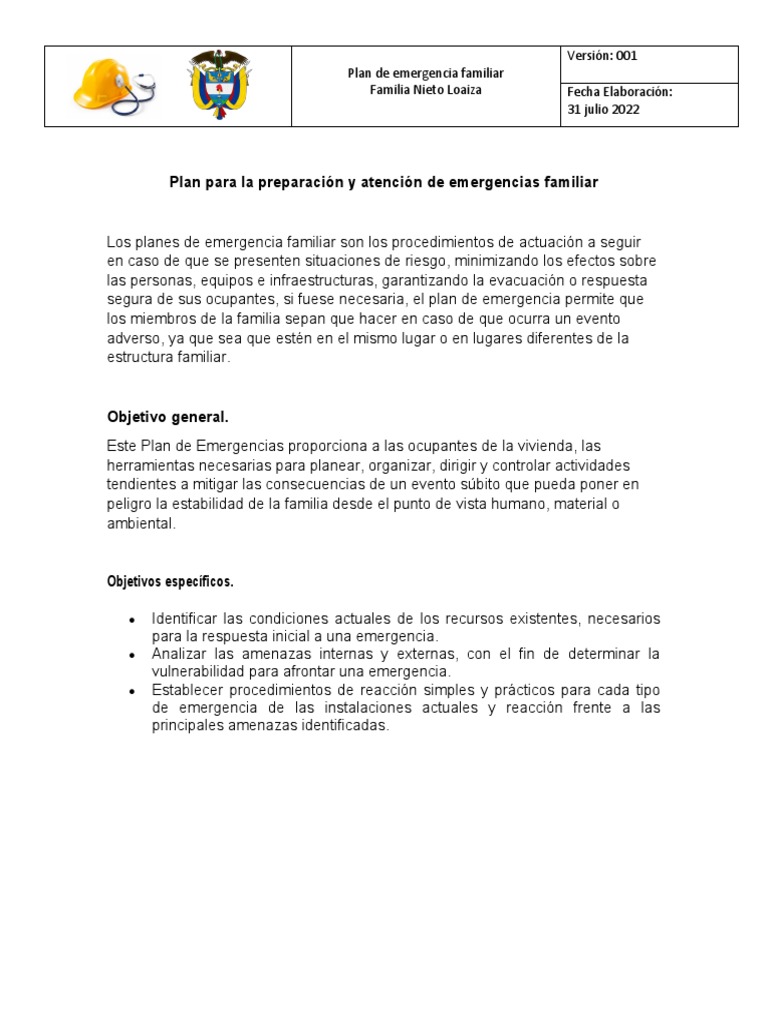 Plan de Emergencia Familiar | PDF | Estufa de cocina | Incendios
