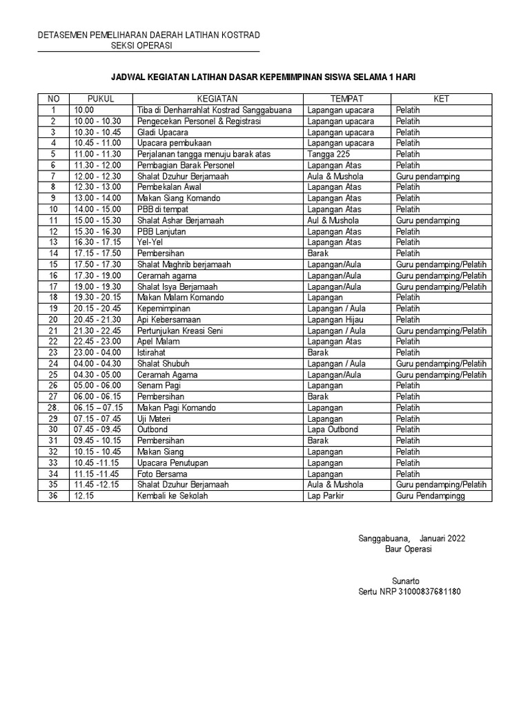 Jadwal Kegiatan LDKS | PDF