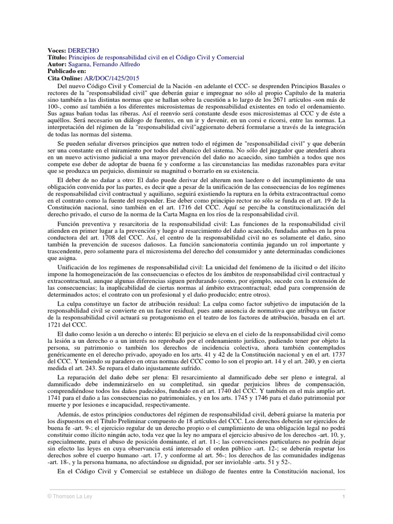 Sagarna - Principios de La Responsabilidad Civil en El CCCN | PDF ...