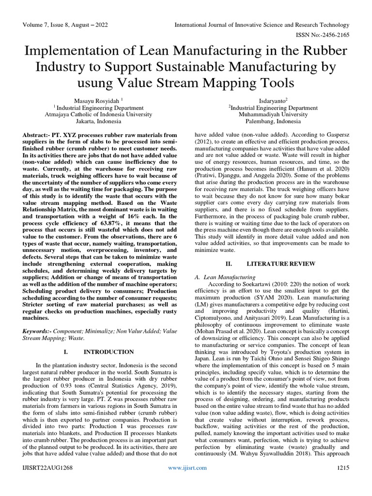 Implementation of lean manufacturing in the rubber industry to support