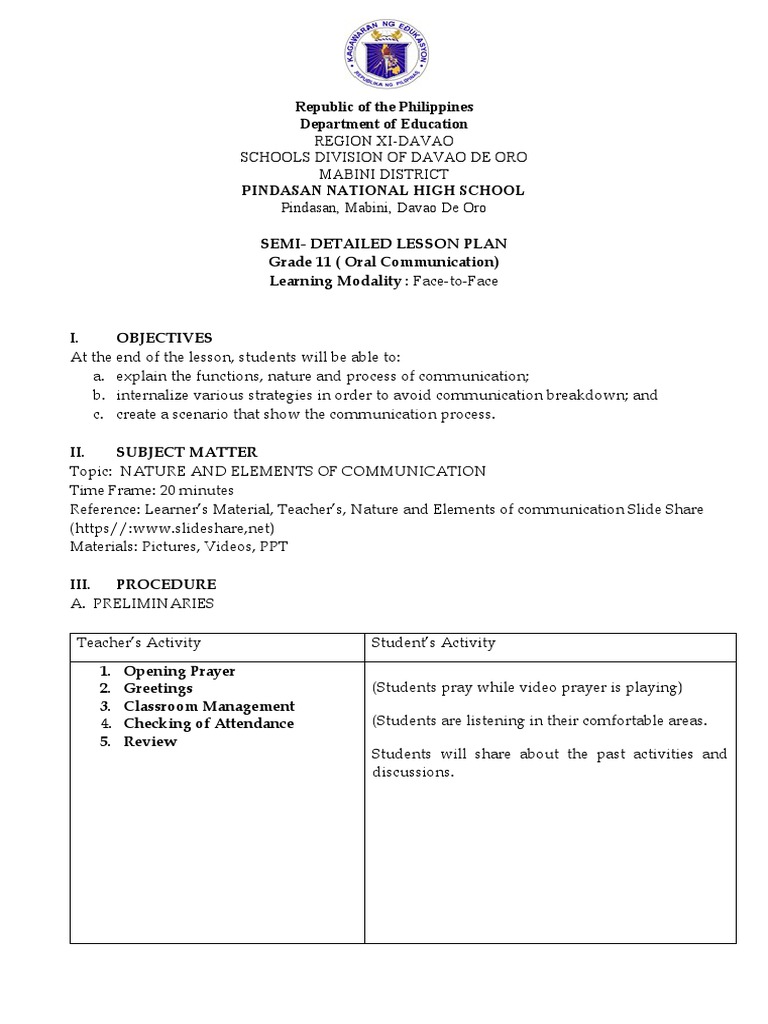 Nature and Elements of Communication Lesson | PDF | Communication ...