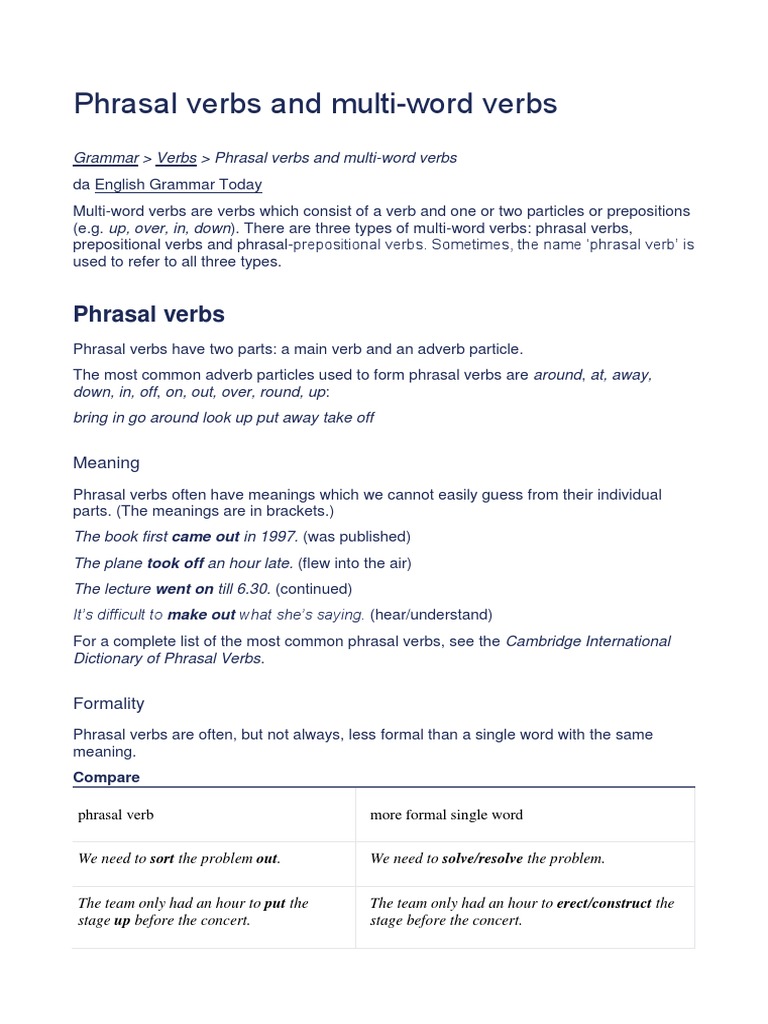 Phrasal Verbs and Multi Words | PDF | Preposition And Postposition | Verb