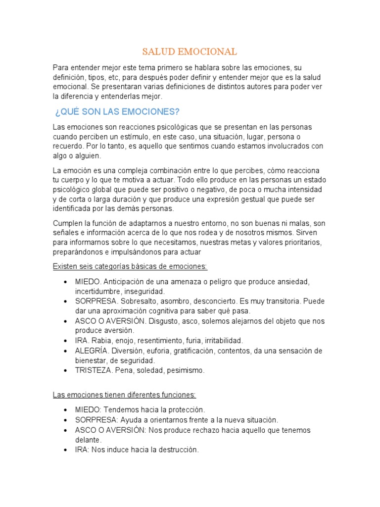 Definición y Importancia de la Salud Emocional | PDF | Las emociones ...