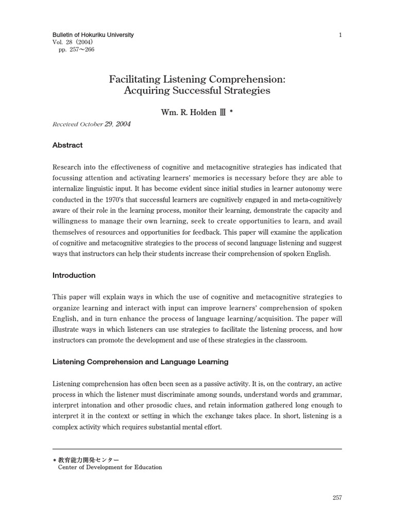 Enhancing ESL Listening Skills | PDF | Reading Comprehension ...