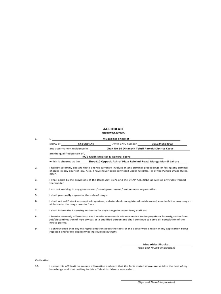 AffidavitQualifiedPerson | PDF | Affidavit | Government