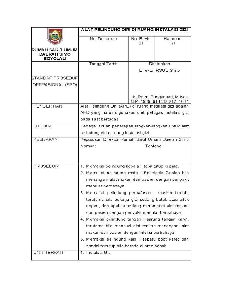Prosedur APD Instalasi Gizi RSUD Simo | PDF | Sains & Matematika