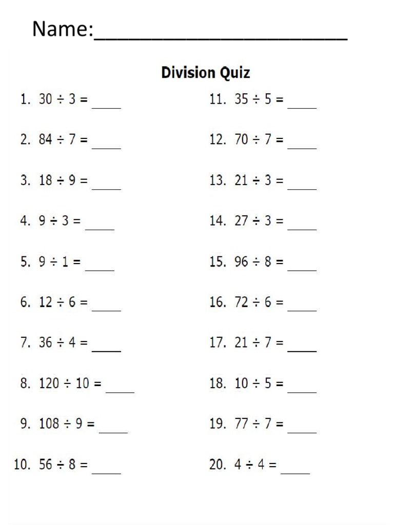 division quiz PDF