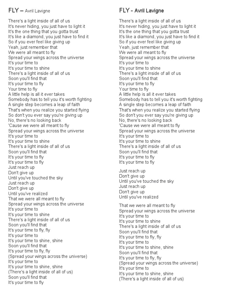 Fly & This Is My Now Lyrics GRAD SONG GR 12 PDF