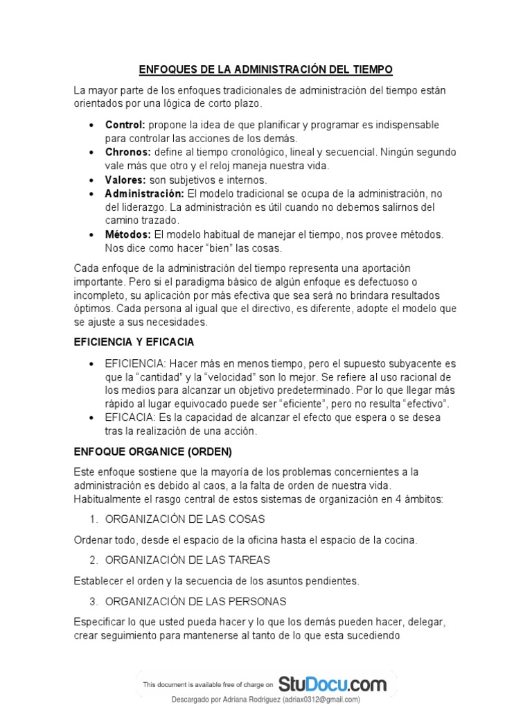 Enfoques de La Administración Del Tiempo | PDF | Hora