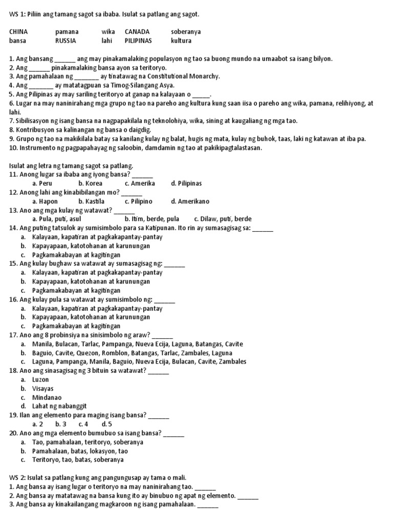 Araling Panlipunan Quarter 1 Exam Pdf