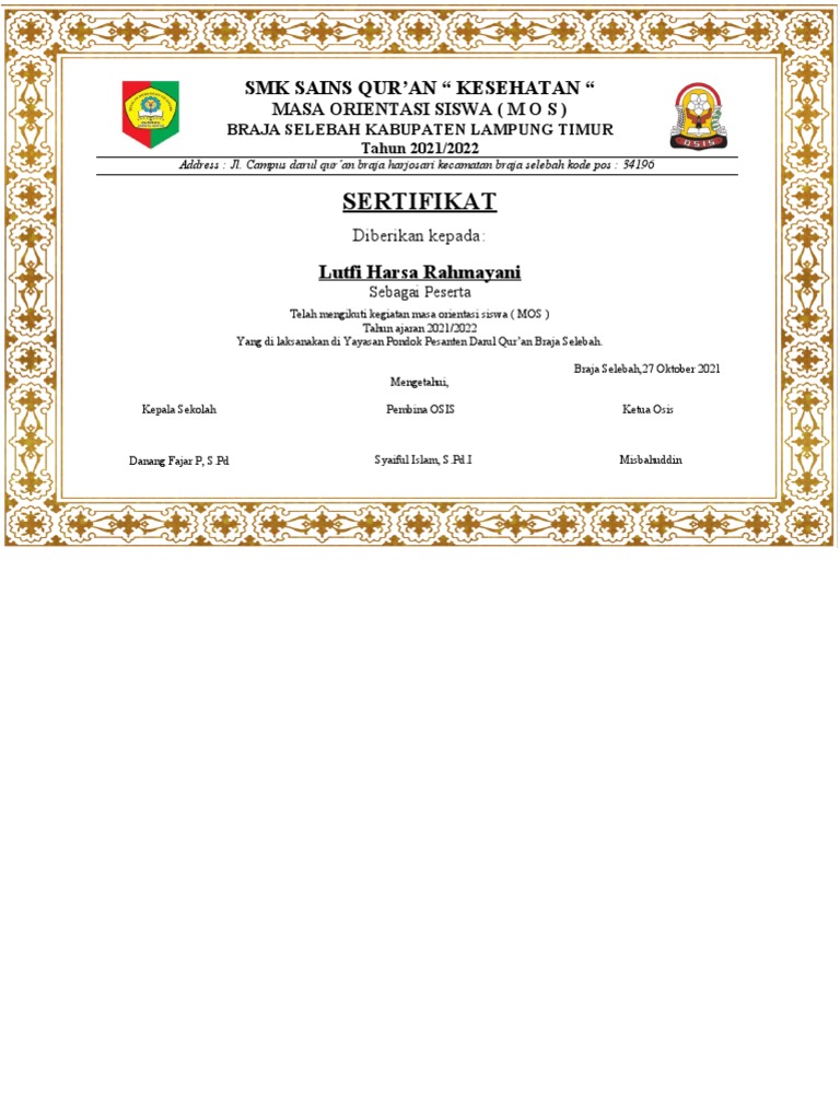 Sertifikat Mos - 2 | PDF