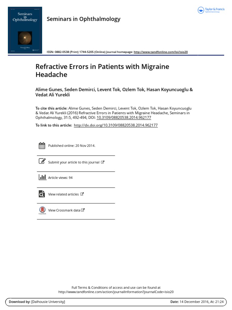 Refractive Errors in Patients With Migraine Headache | PDF | Migraine ...