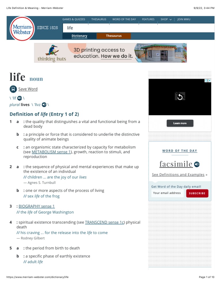 Life Definition & Meaning Merriamster PDF Noun Adjective