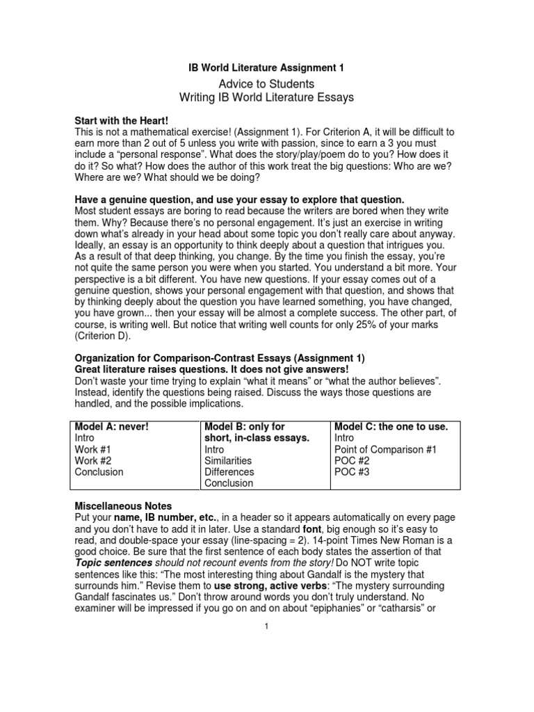 ib english literature written assignment example