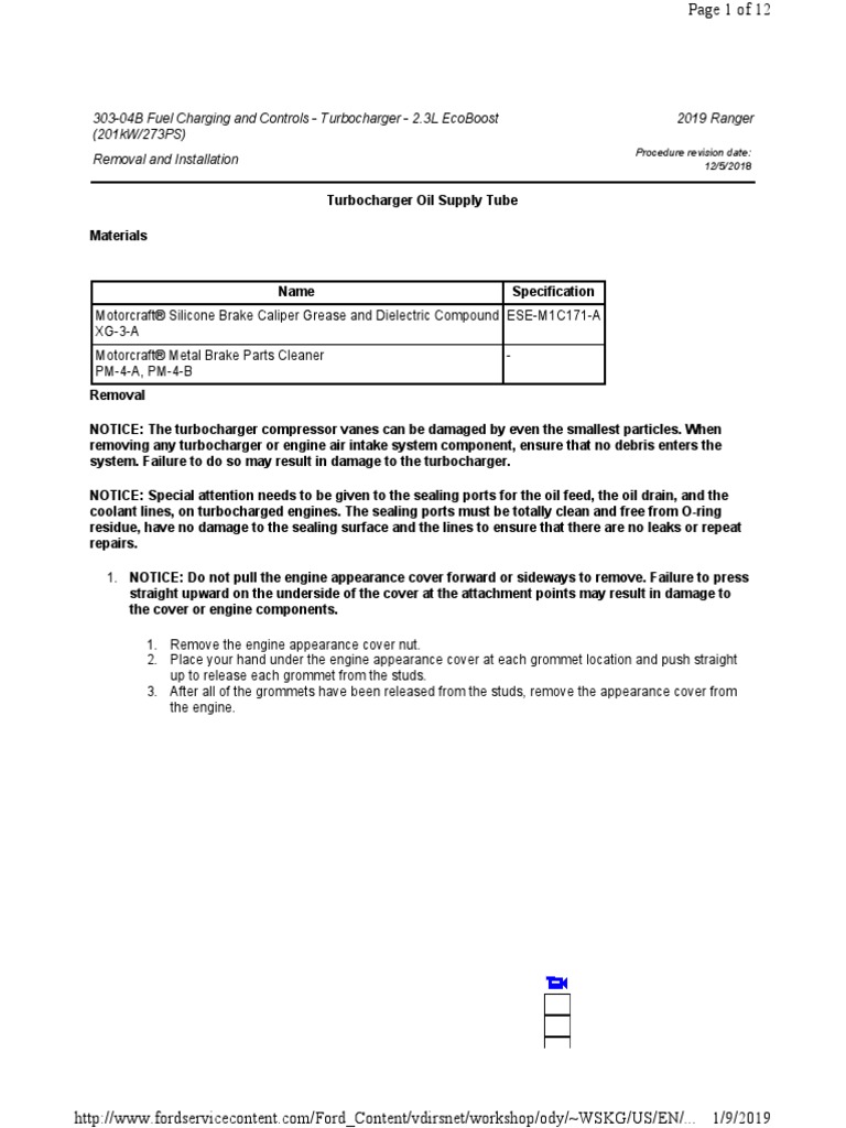 303-04B Fuel Charging and Controls Turbocharger - Removal and ...