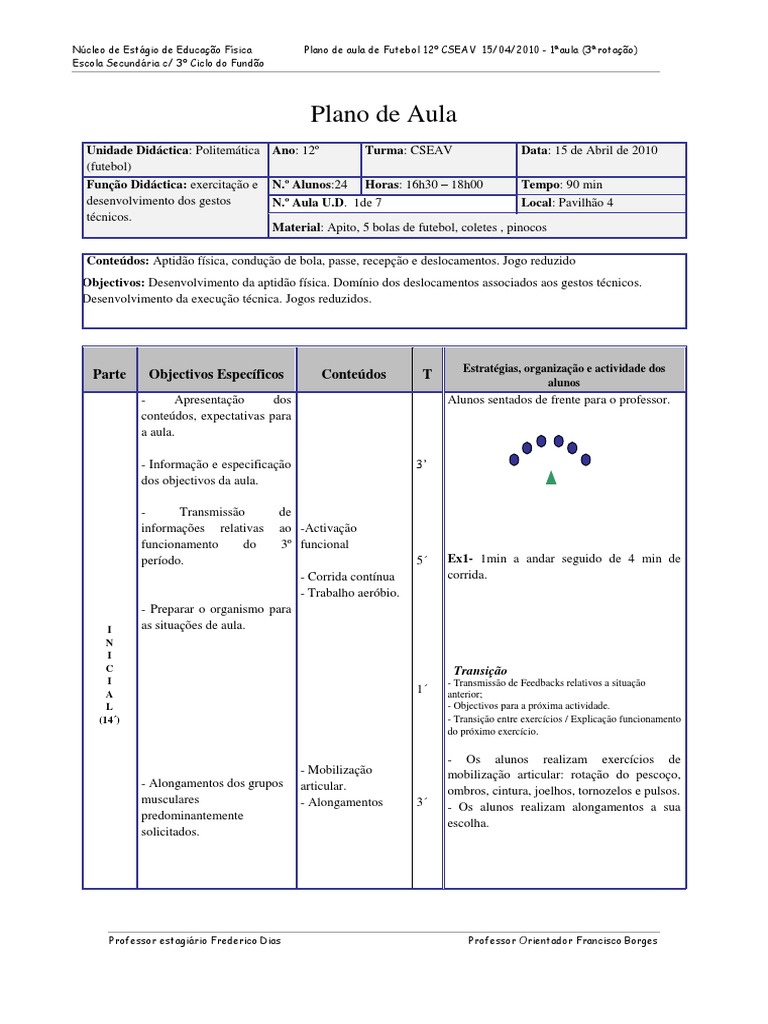 Plano de Aula 12ºCSEAV 15-04 1ºa.fut 3ºp | PDF | Ensino médio