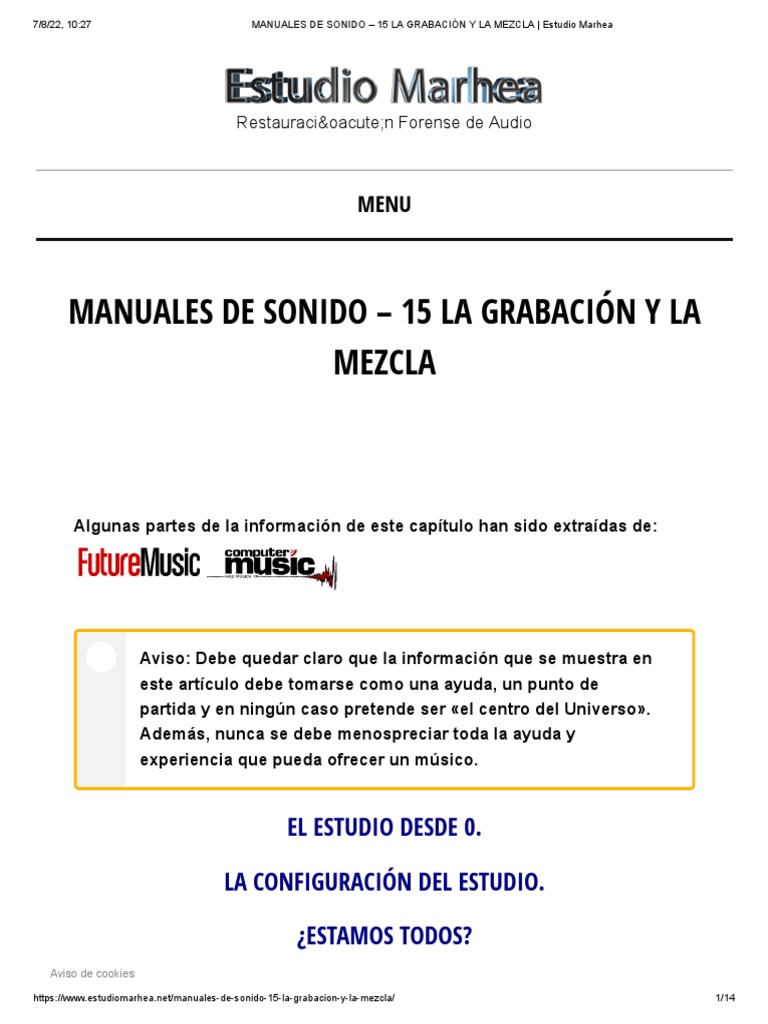 MANUALES DE SONIDO - 15 LA GRABACIÓN Y LA MEZCLA - Estudio Marhea | PDF ...