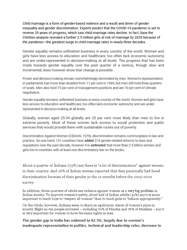 Gender Inequality and Child Marriage Trends | PDF | Gender Equality ...