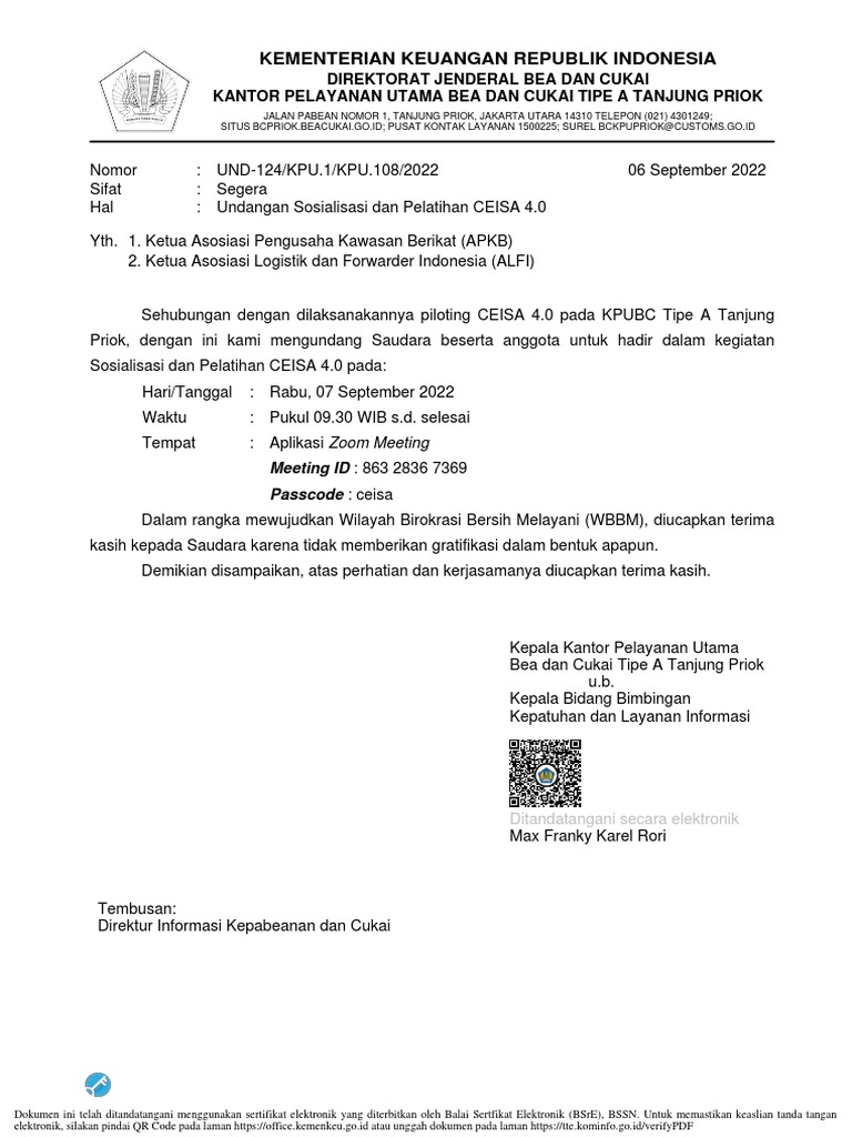Undangan sosialisasi dan pelatihan ceisa 4 0 1 pdf