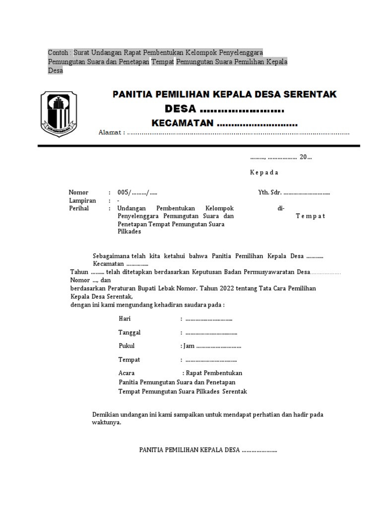 Surat Undangan Rapat Pembentukan KPPS | PDF