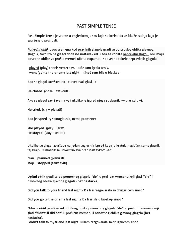 Past Simple Tense Objasnjenje | PDF | Linguistics | Linguistic Morphology