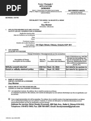 R v Meister - Form 1 - Application of Defendant - 07 SEP 2022