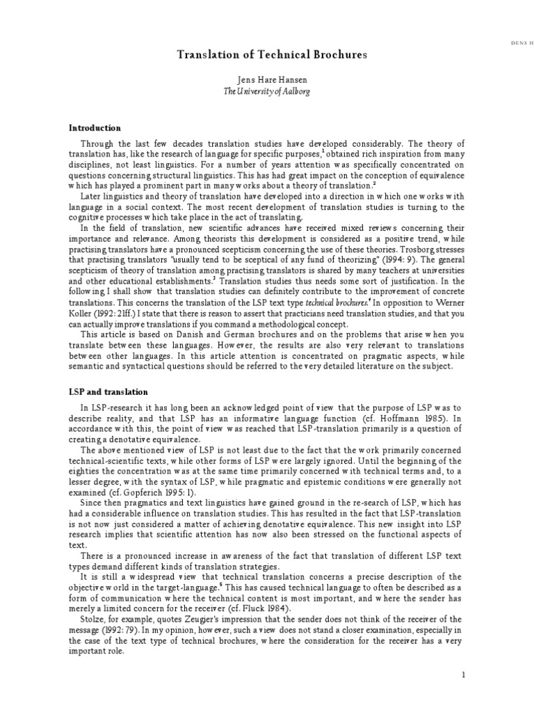 Translation of Technical Brochures | PDF | Translations | Cognition