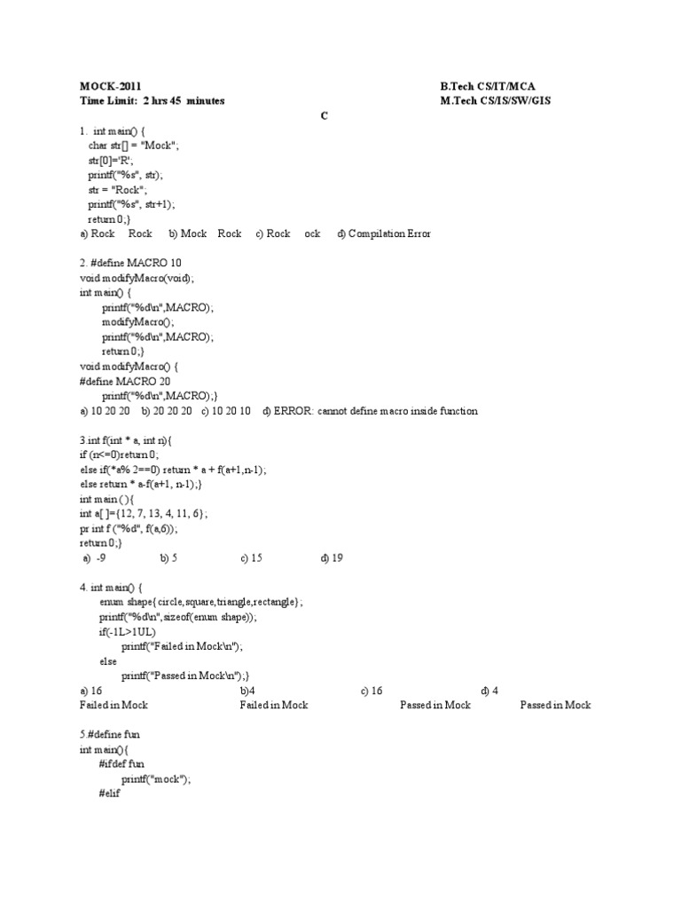 Mock | PDF | Computer Programming | Computing