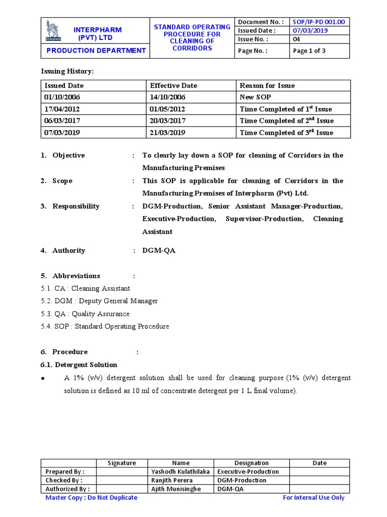 SOP for Cleaning Manufacturing Corridors | PDF | Business | Computers
