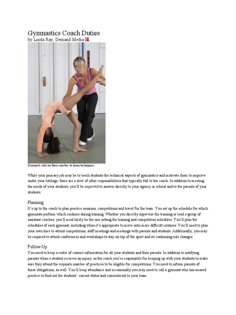 Gymnastics Coach Duties | PDF | Gymnastics | Physical Exercise