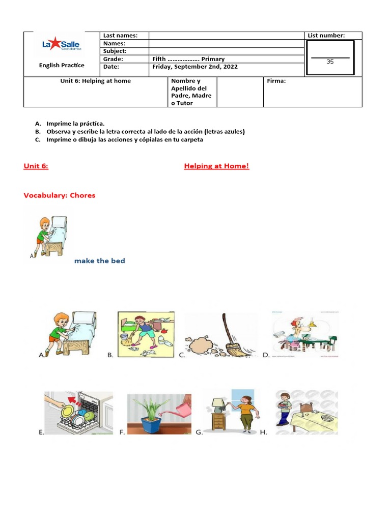 Práctica de Inglés: Ayudando en Casa | PDF