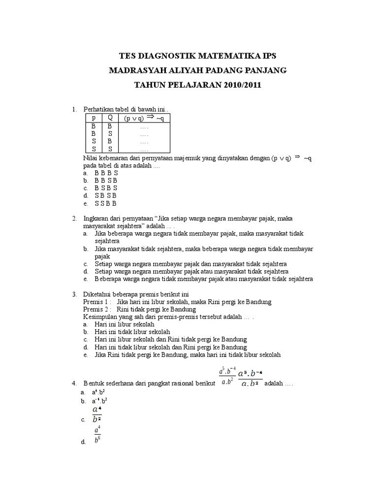 Tes Diagnostik Matematika PDF